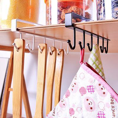 Kitchen Cabinet Under Shelf 6 Hooks Cup Mug Holder Kitchen Iron Hanging Storage Rack Cupboard Organizer Hooks Bedroom Wardrobe - MRSLM