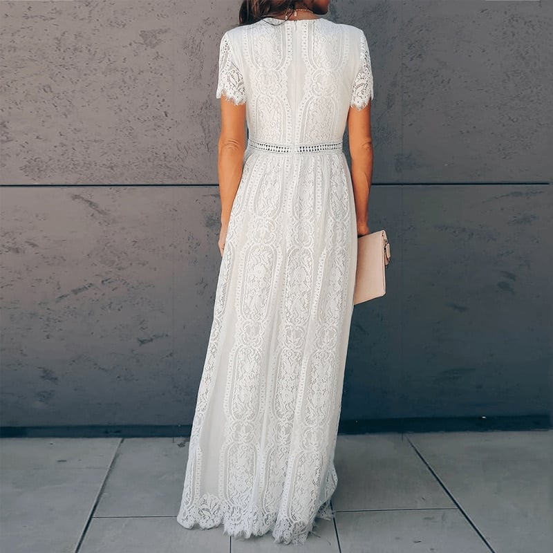 Women's White Lace Maxi Dress