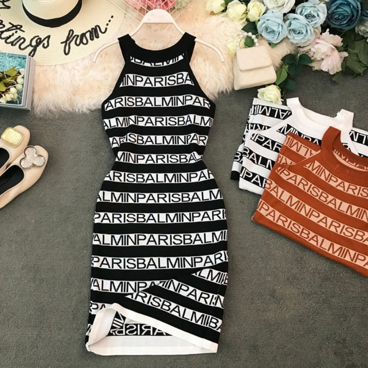 Knitted Letter Patterned Women's Sleeveless Dress