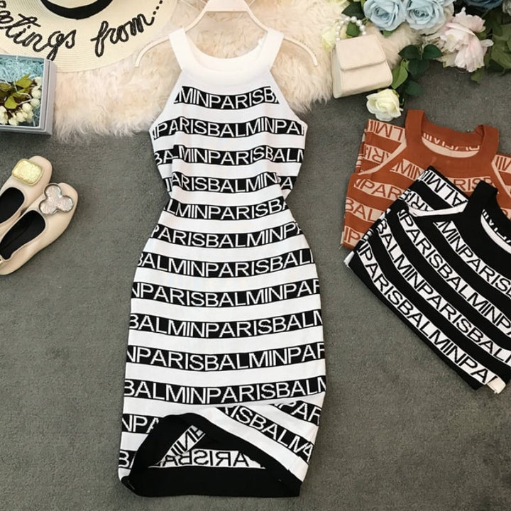 Knitted Letter Patterned Women's Sleeveless Dress