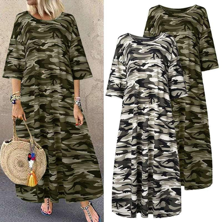 Women's Camouflage Printed Summer Oversized T-Shirt Dress