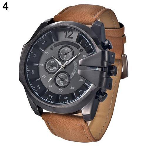 Men's Fashion Analog Sport Stainless Steel Case Quartz Faux Leather Wrist Watch - MRSLM
