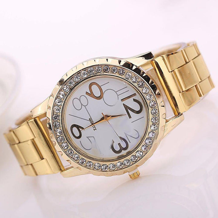 Unisex Fashion Rhinestone Stainless Steel Band Analog Quartz Couple Wrist Watch - MRSLM