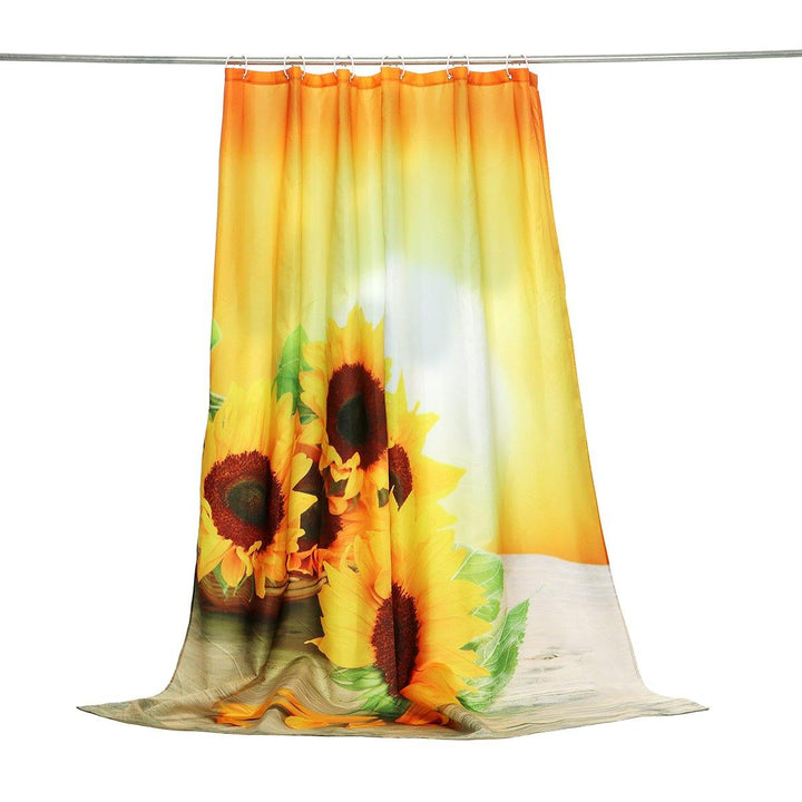 Sunflower Waterproof Polyester Shower Curtain Bathroom Carpet + Pedestal Rug + Toilet Seat Cover - MRSLM