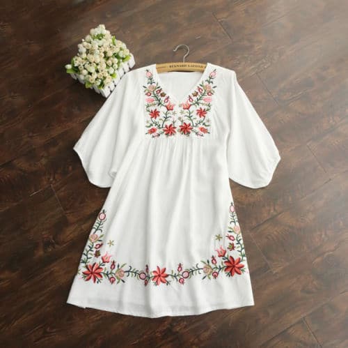 Women's Vintage Embroidered Mini Dress