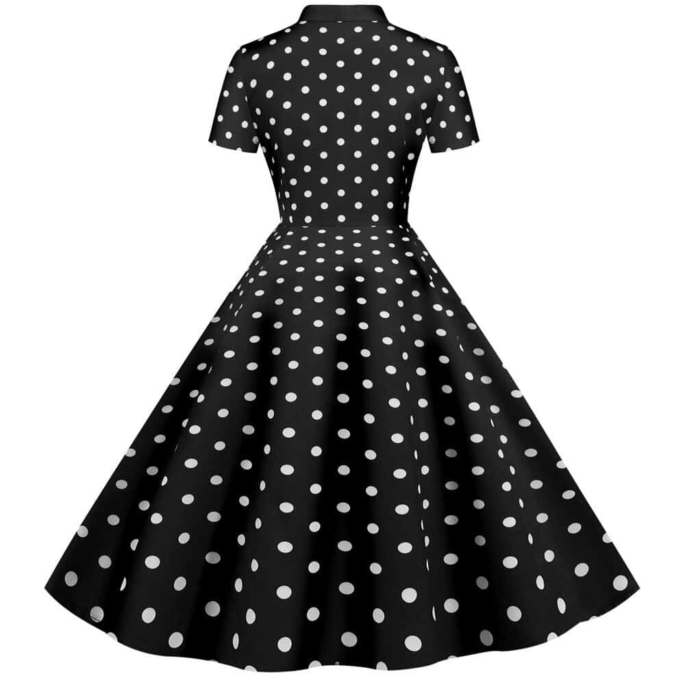 Black / Red Polka Dot Buttoned Pin-Up Dress for Women