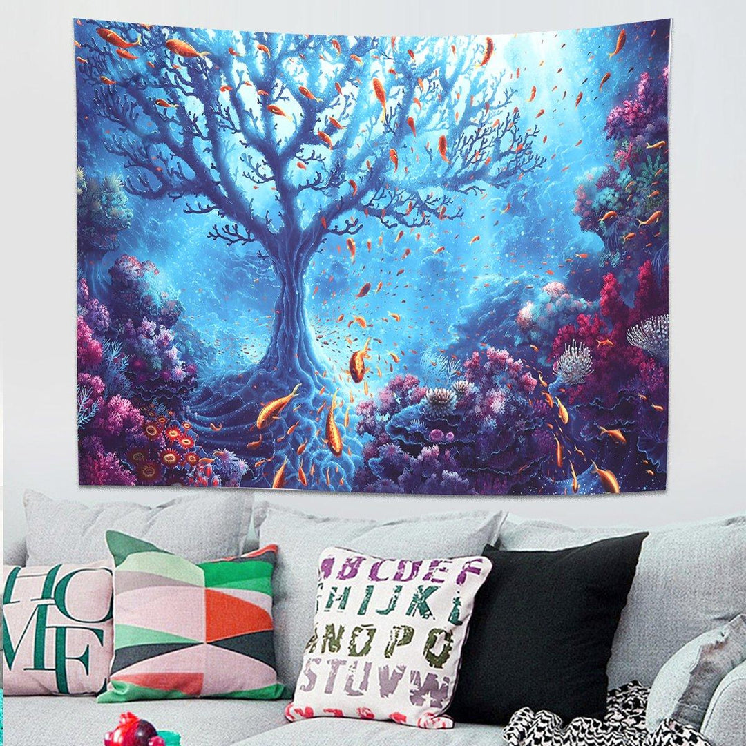 Underwater World Tree Tapestry Art Print Tapestry Home Office Room Wall Hanging Decoration - MRSLM