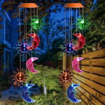 Hanging Wind Chimes Solar Powered LED Light Color Waterproof Garden Home Decor - MRSLM