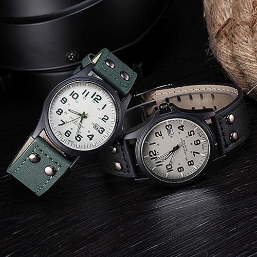 Men's Date Arabic Numerals Dial Faux Leather Band Sport Quartz Wrist Watch - MRSLM