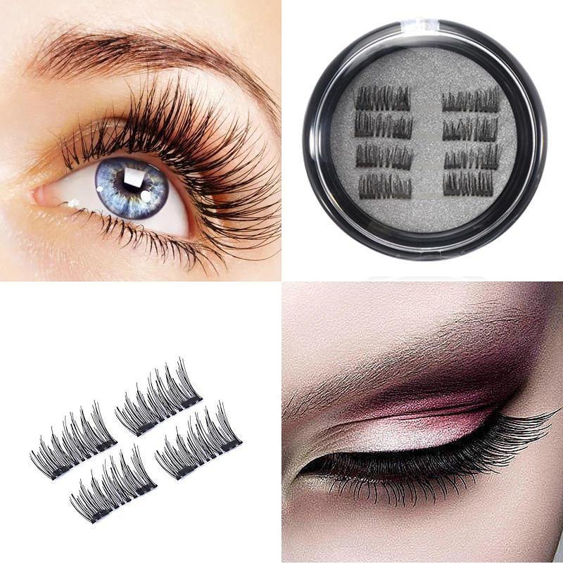 8Pcs/2 Pairs Dual Magnetic 3D False Eyelashes Long Natural Eyelashes Extension - MRSLM