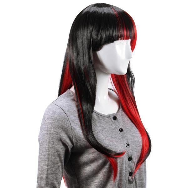 Animation Black Red Layered Wig Synthetic Hair Long Straight Women Wigs Cosplay Party 70cm - MRSLM