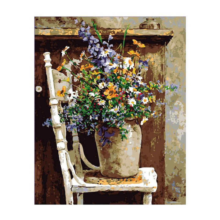 Oil Painting By Number Kit Vintage Flower Vase Painting DIY Acrylic Pigment Painting By Numbers Set Hand Craft Art Supplies - MRSLM