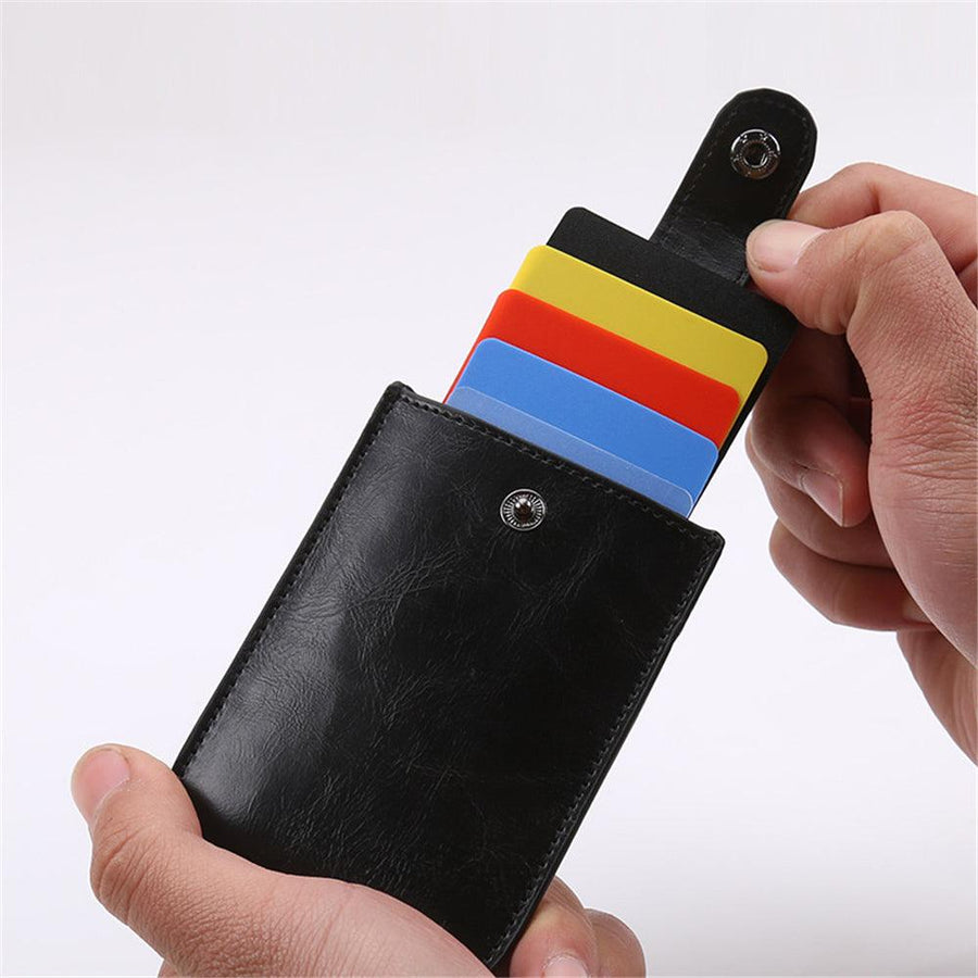 K-Rong Cascading Pull-out Credit Card Holder Fashion PU Leather 4 Colors Anti-Theft Anti-Degauss Buckle Card Holder For Male female - MRSLM