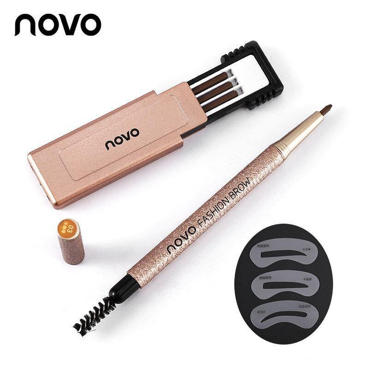 NOVO 4 Colors New Eyebrow Pencil Makeup Set With 3pcs Pencil+3pcs Eye Brows Template Waterproof Long Lasting Make Up - MRSLM