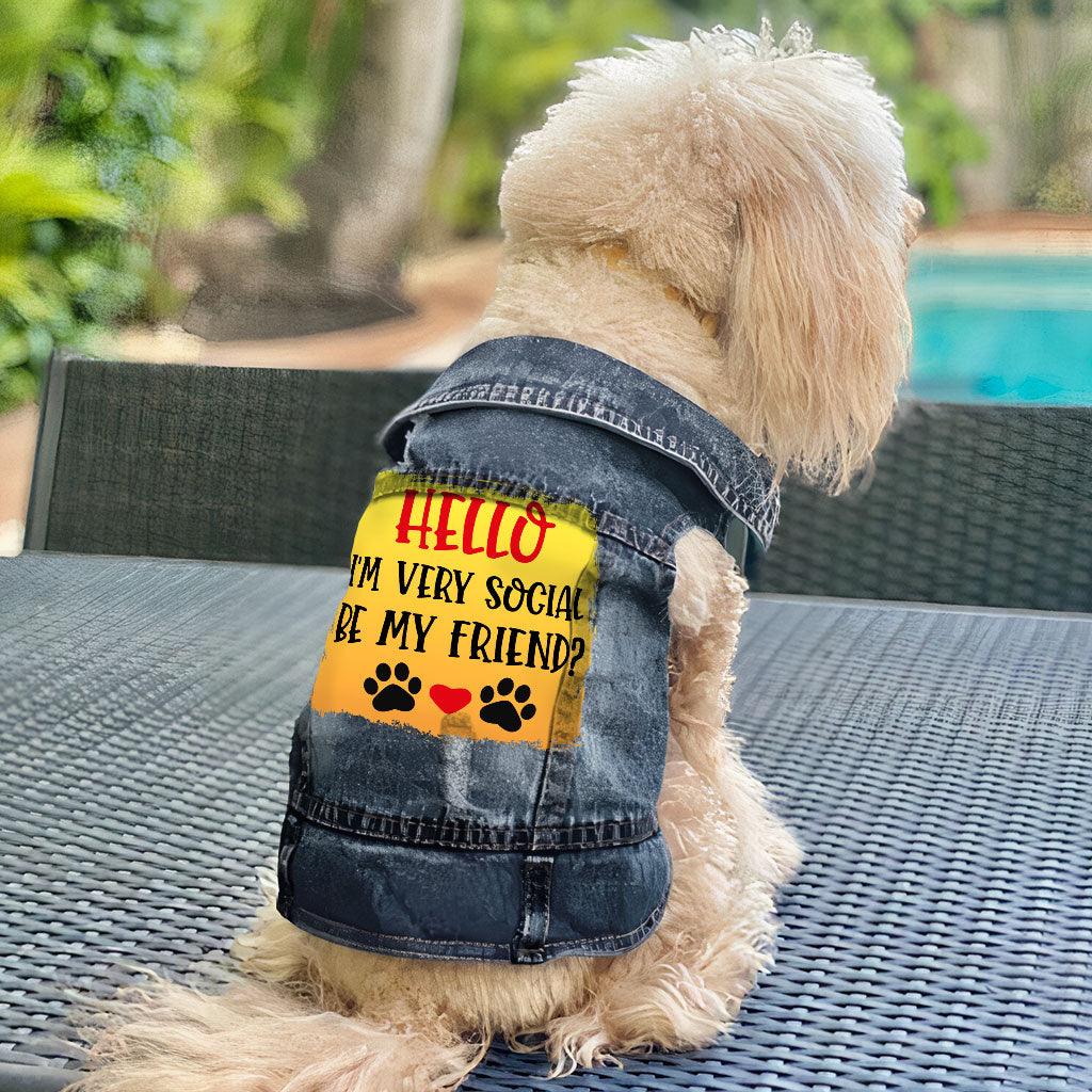 Friend Dog Denim Vest - Colorful Dog Denim Jacket - Printed Dog Clothing - MRSLM