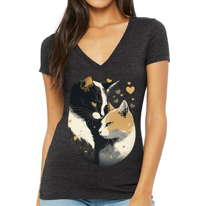 Cat Love Women's V-Neck T-Shirt - Couple Style V-Neck Tee - Printed T-Shirt - MRSLM