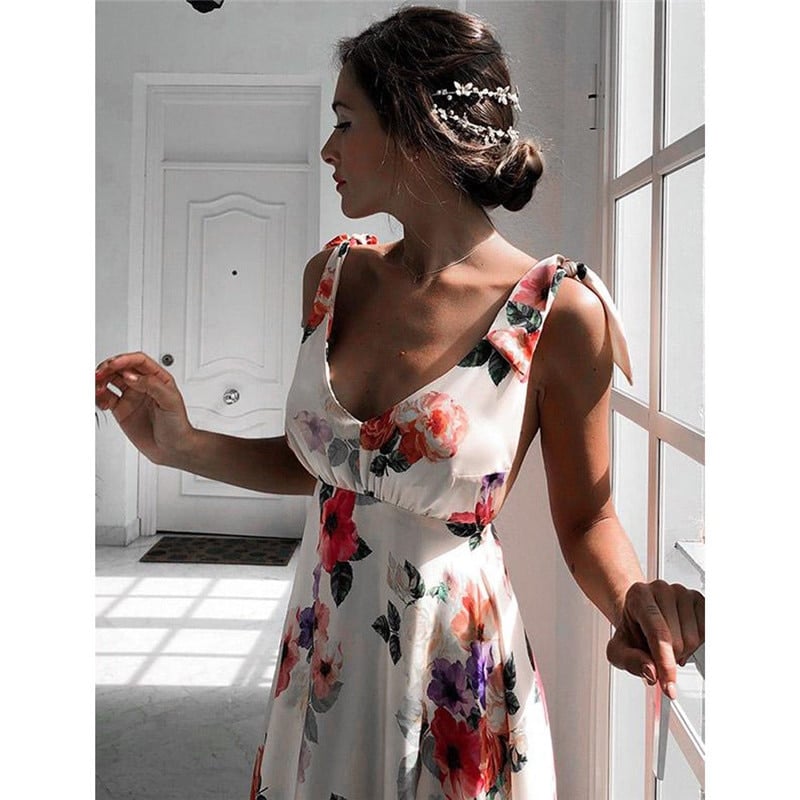 Women's Floral Print Backless Summer Dress