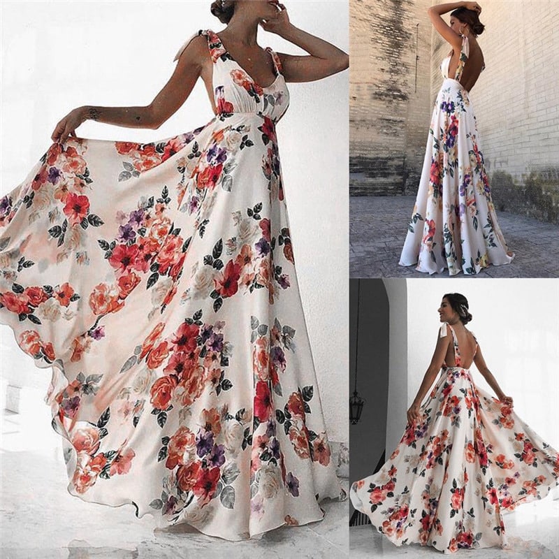 Women's Floral Print Backless Summer Dress