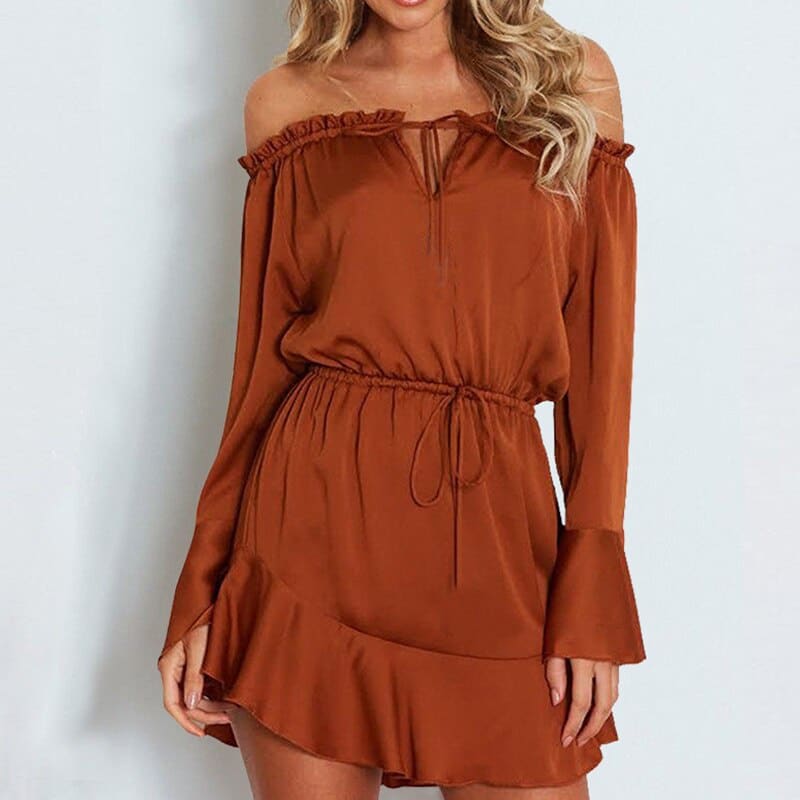 Women's Ruffle Chiffon Lantern Sleeved Dress