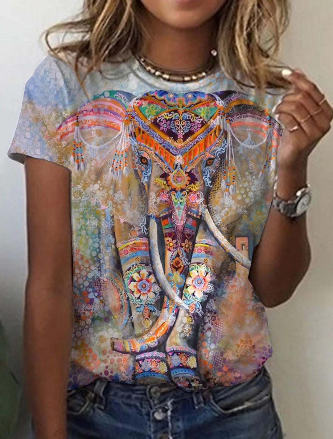 Women's European And American New Abstract Retro Print Short Sleeves - MRSLM