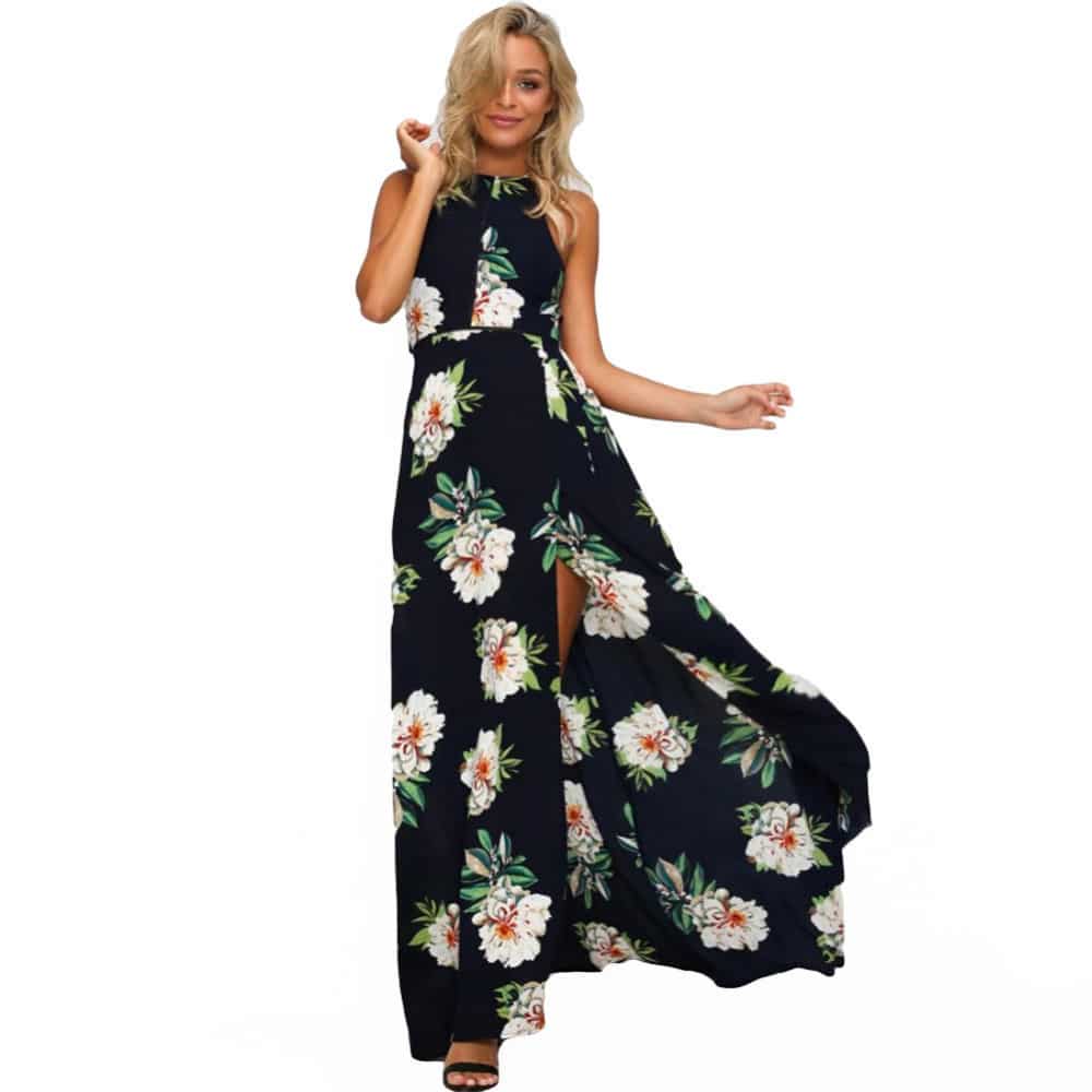 Women's Floral Printed Sleeveless Long Dress