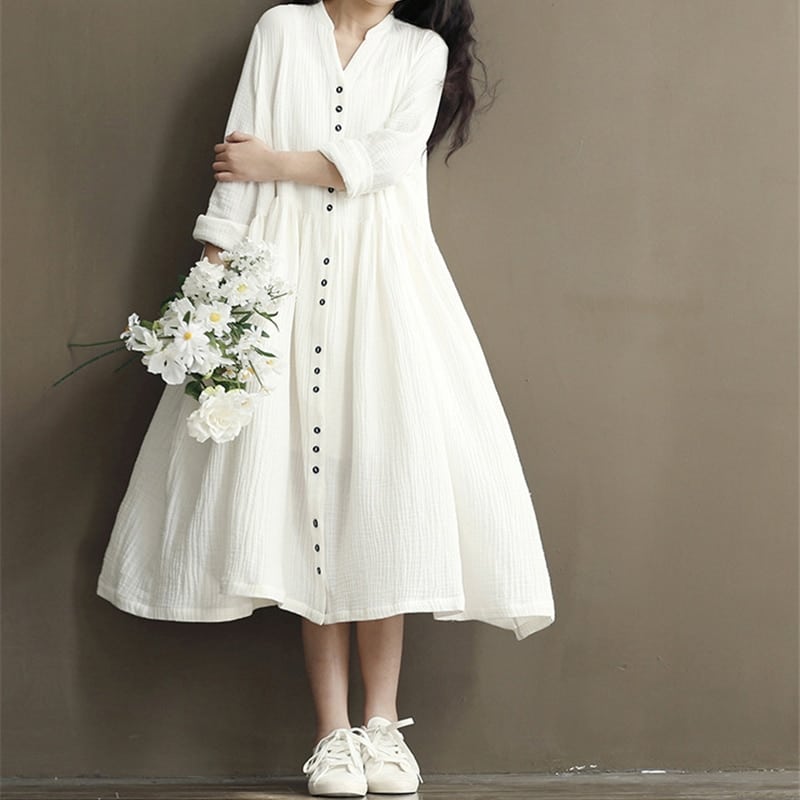 Button Down Linen Tea Women's Dress