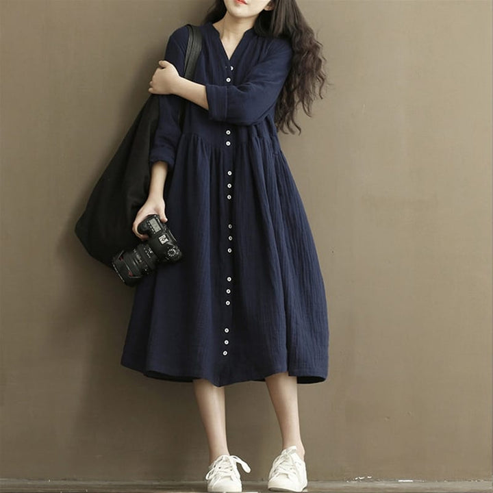 Button Down Linen Tea Women's Dress