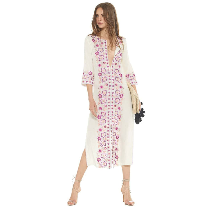 Embroidered Kaftan Midi Dress for Women