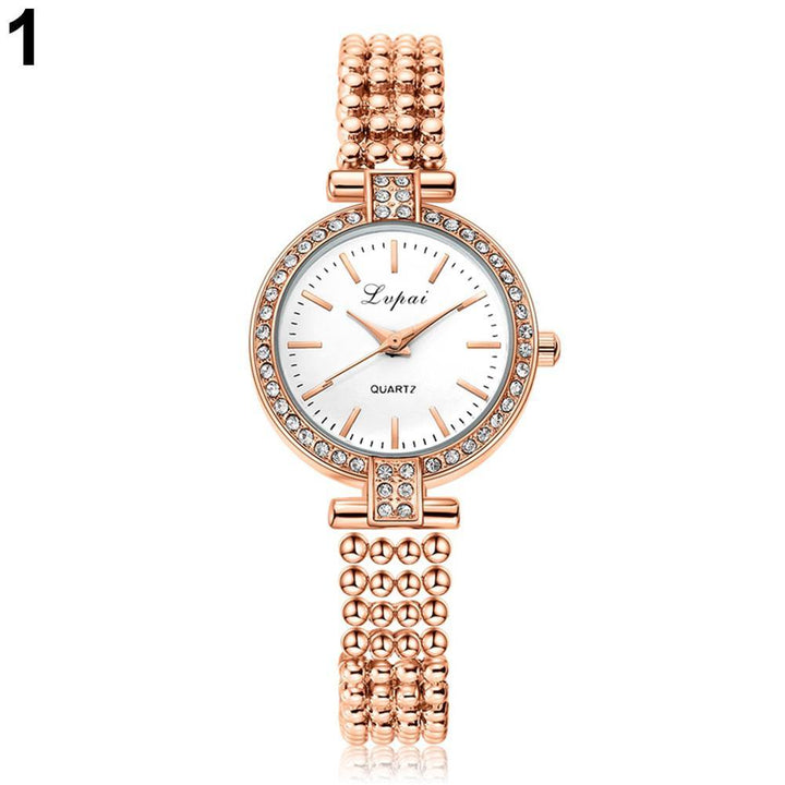 Lady Fashion Rhinestone Inlaid Slim Mesh Band Business Quartz Analog Wrist Watch - MRSLM