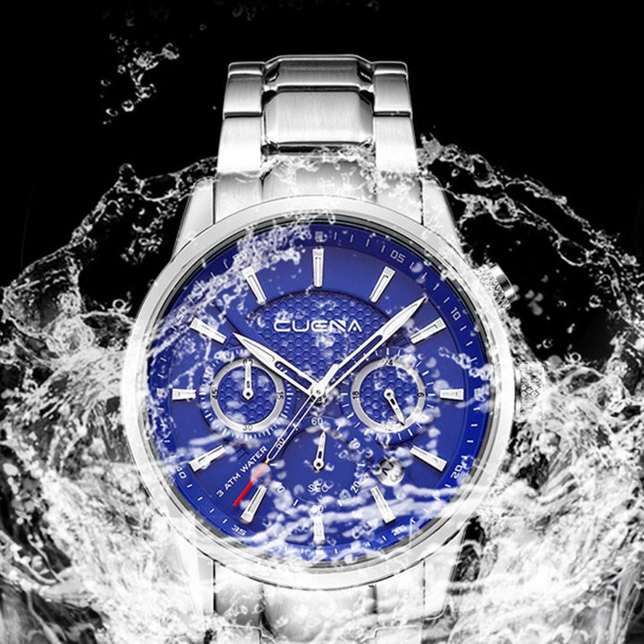 Stainless Steel Waterproof Hour Minute Second 3 Sub-dials Date Men Quartz Watch - MRSLM
