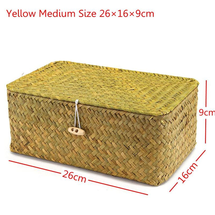 Wicker Woven Utility Storage Basket Box Organizer With Lid & Lock Multi-sized - MRSLM