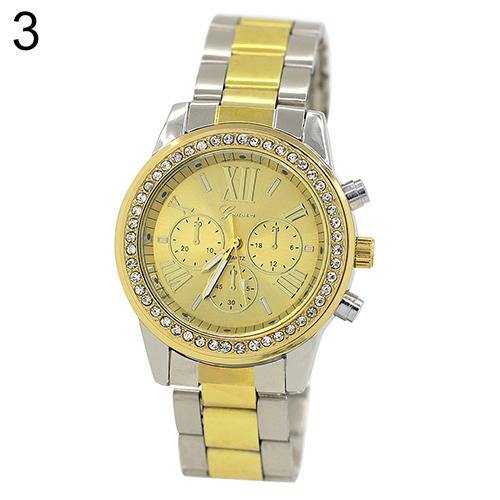 Women's Men's Geneva Roman Number Bling Crystal Analog Quartz Alloy Wrist Watch - MRSLM