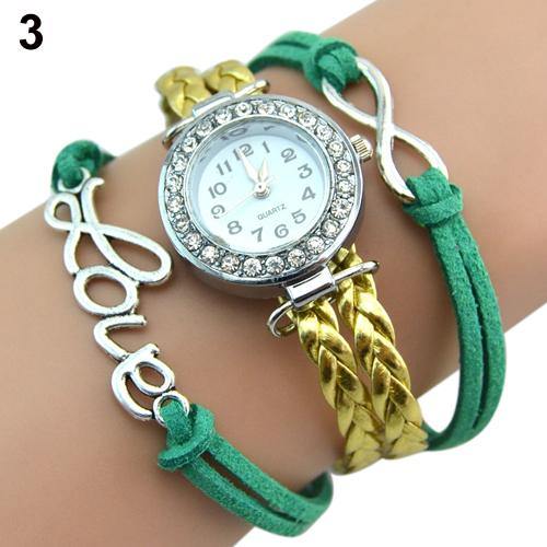 Infinity Love Charm Bracelet Bangle Rhinestone Arabic Numerals Wrist Watch - MRSLM