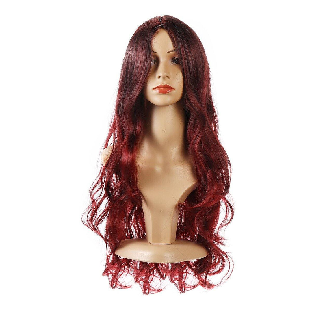 26'' Women Ombre Black Red Full Wig Ladies Long Curly Wavy Wig Hair Cosplay - MRSLM