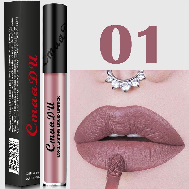 Cmaadu Metal Matte Lip Gloss Makeup Lipstick Sexy Sequin Waterproof Long Lasting Blue Cosmetic - MRSLM