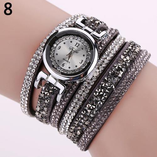 Women Fashion Multilayer Rhinestone Faux Leather Strap Bracelet Wrist Watch - MRSLM