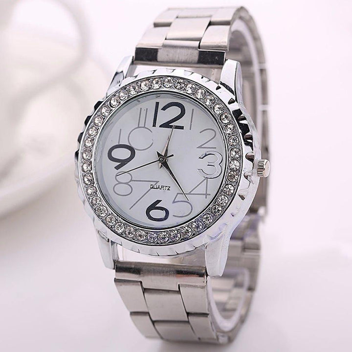 Unisex Fashion Rhinestone Stainless Steel Band Analog Quartz Couple Wrist Watch - MRSLM