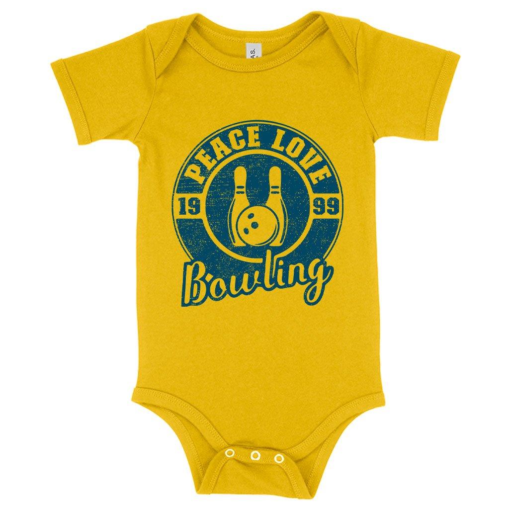 Baby Jersey Peace Love Bowling Onesie - Bowling Onesie Design - Bowling Themed Onesies - MRSLM