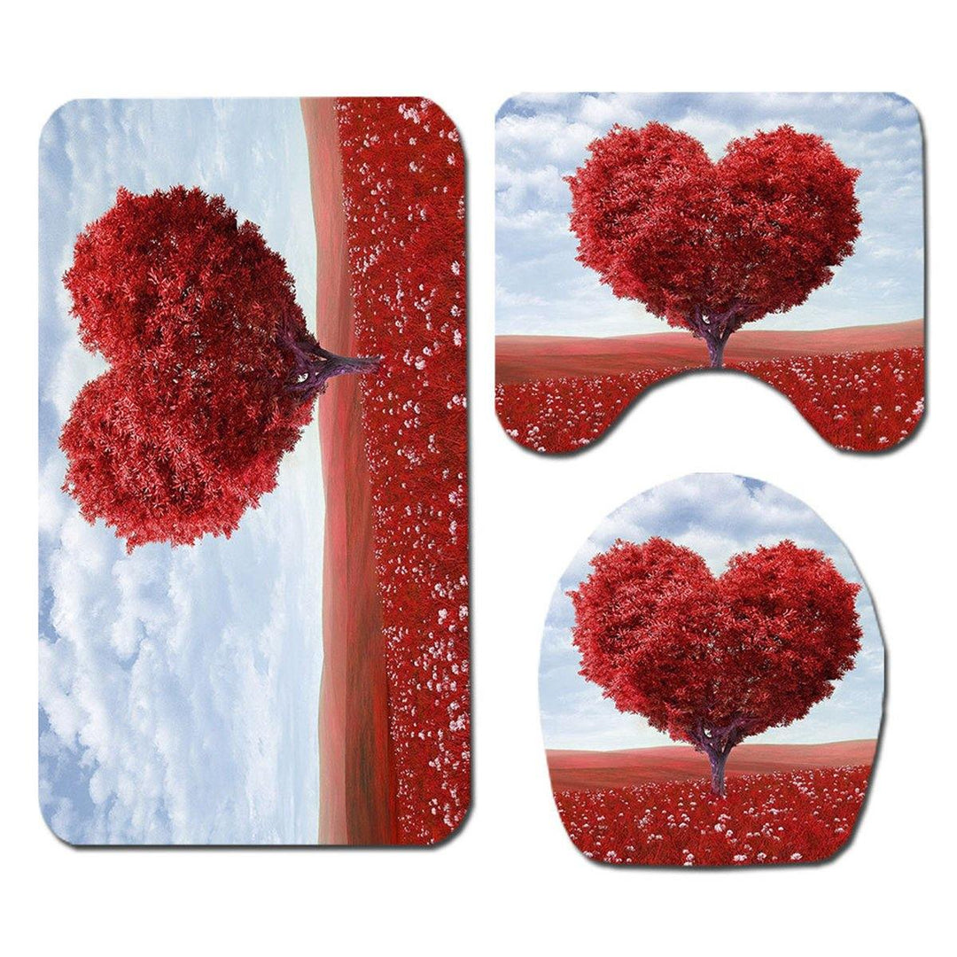 Heart Tree Waterproof Bathroom Shower Curtain Panel Floor Mat Toilet Seat Cover - MRSLM