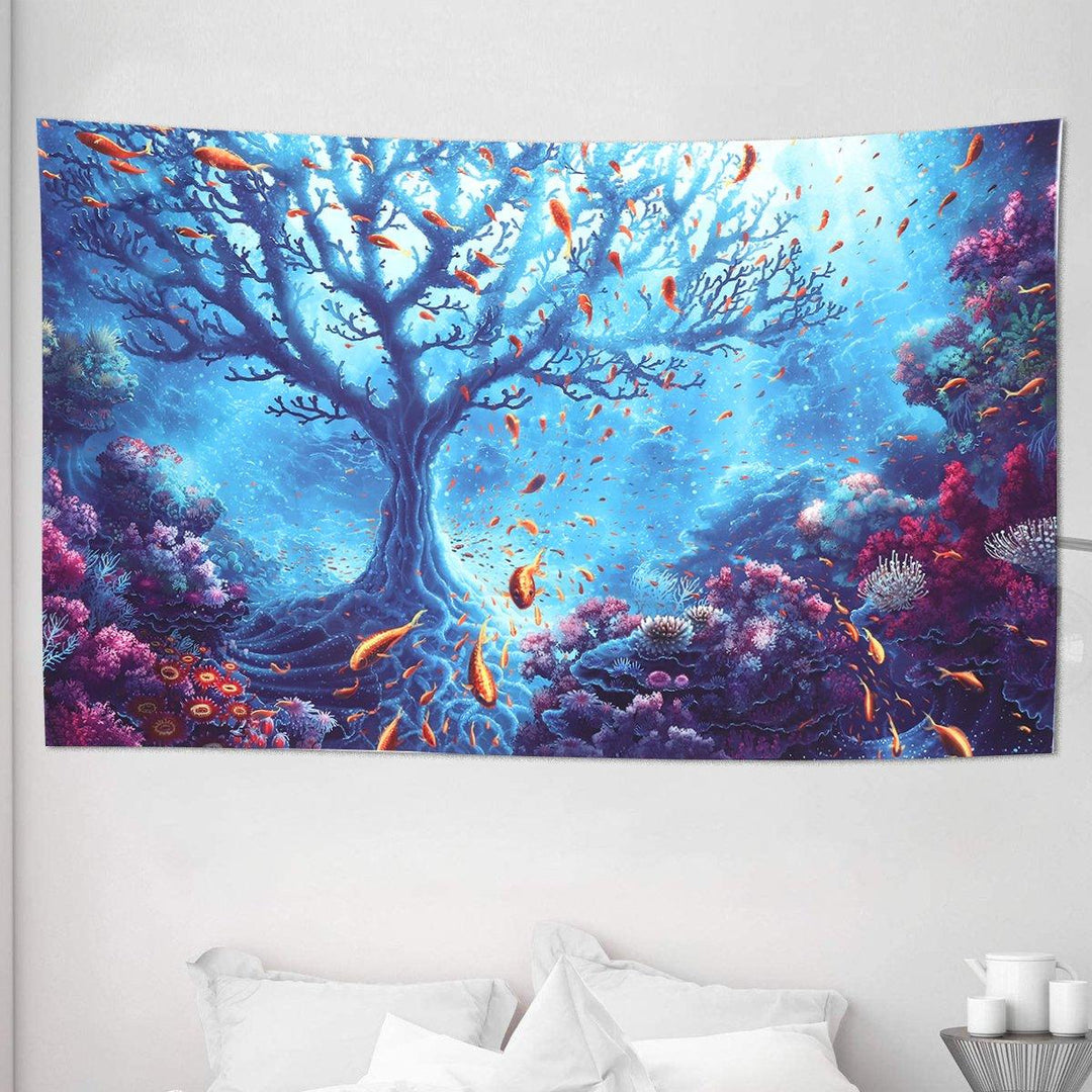 Underwater World Tree Tapestry Art Print Tapestry Home Office Room Wall Hanging Decoration - MRSLM