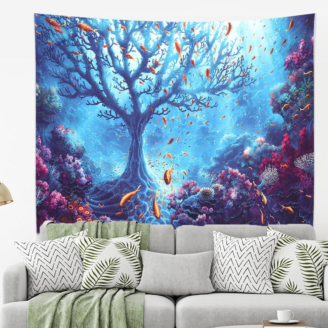 Underwater World Tree Tapestry Art Print Tapestry Home Office Room Wall Hanging Decoration - MRSLM