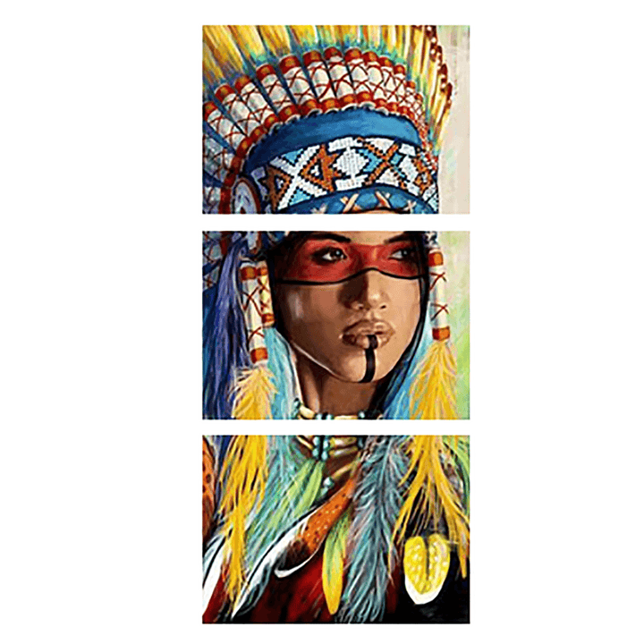 3Pcs Canvas Print Paintings Indian Girl Oil Painting Wall Decorative Printing Art Picture Frameless Home Office Decoration - MRSLM