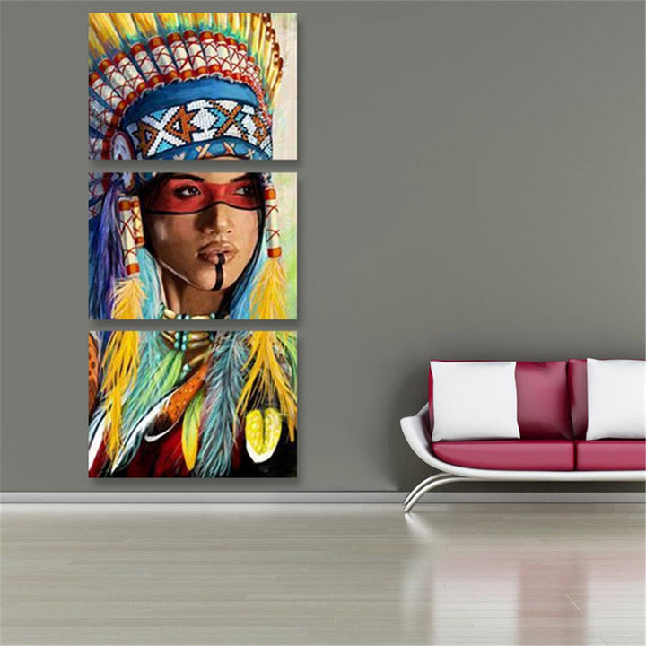 3Pcs Canvas Print Paintings Indian Girl Oil Painting Wall Decorative Printing Art Picture Frameless Home Office Decoration - MRSLM