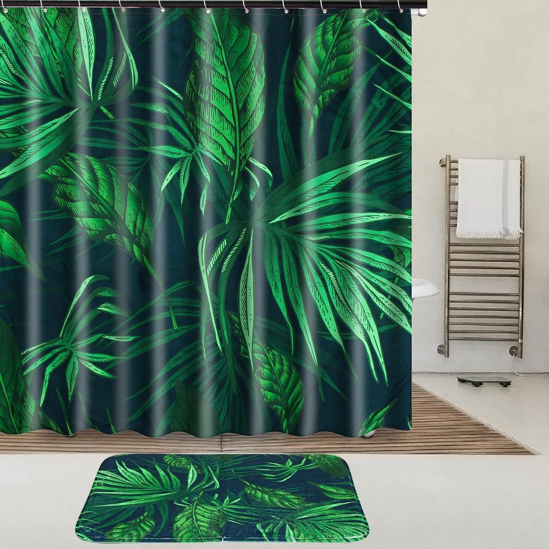 Tropical Plants Waterproof Shower Curtain Fabric With Hooks Ring Polyester Bathroom Rugs Mat - MRSLM