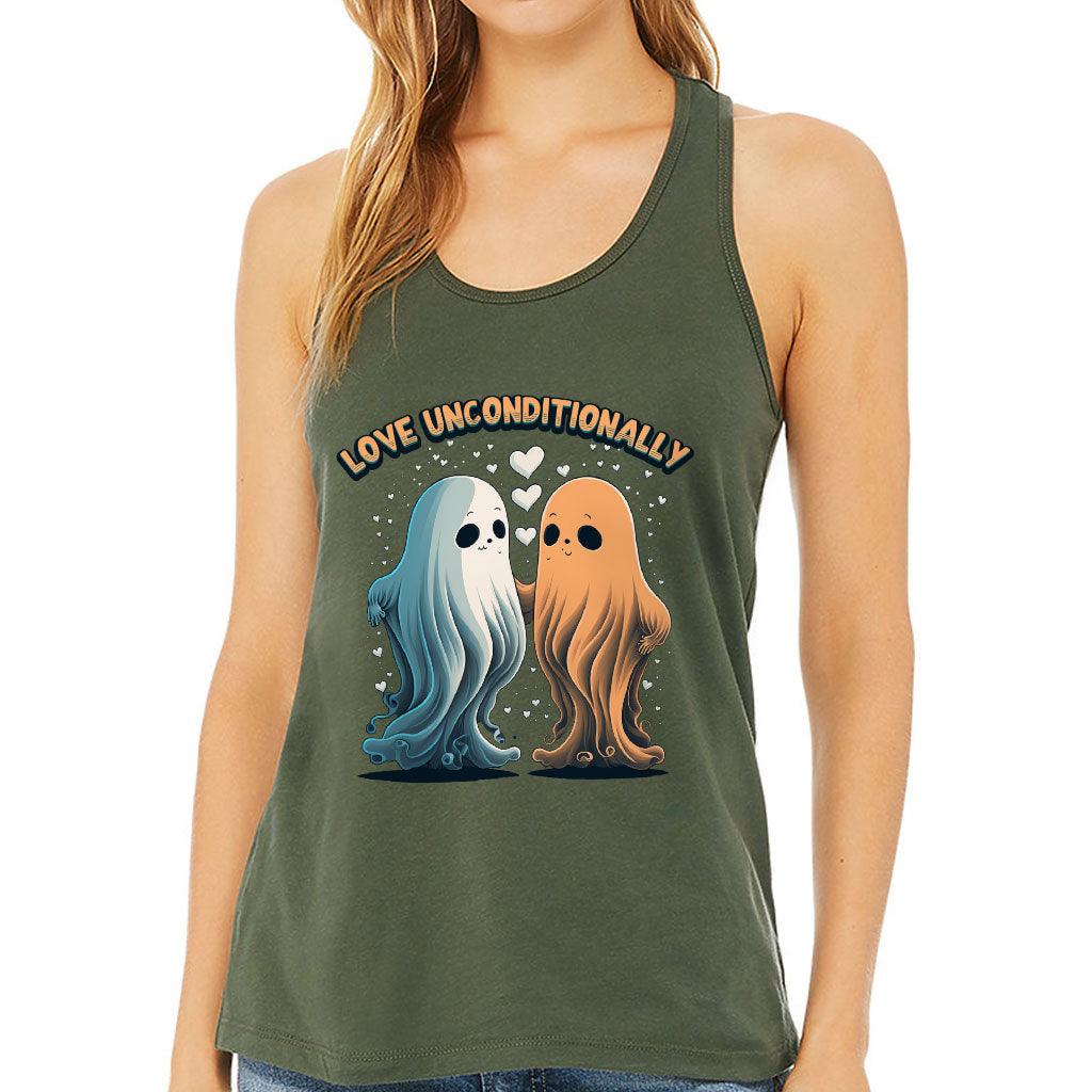 Love Unconditionally Women's Racerback Tank - Ghost Print Tank Top - Graphic Workout Tank - MRSLM