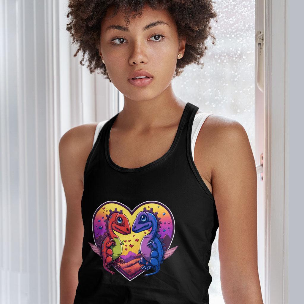 Dinosaurs in Love Racerback Tank - Art Tank - Unique Workout Tank - MRSLM