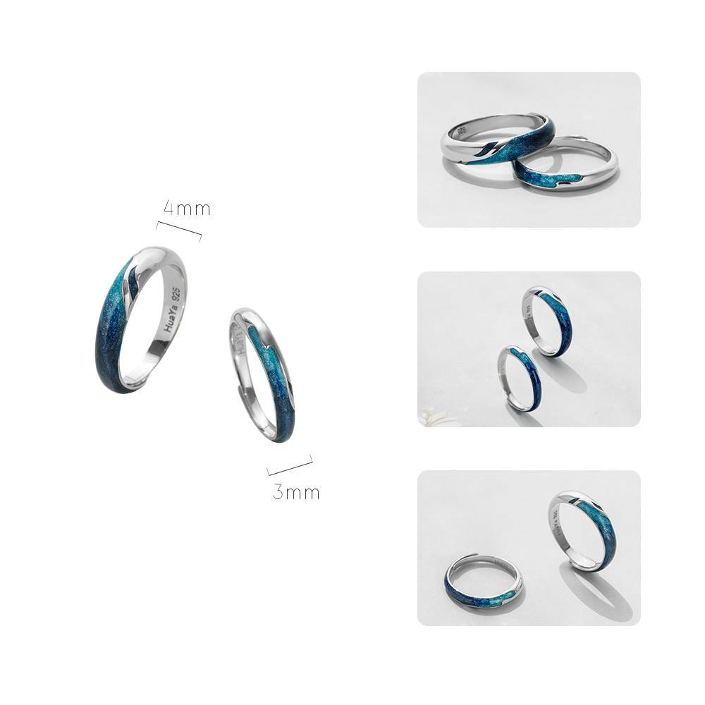 Silver Circular Soft Blue Romantic Couple Ring - MRSLM