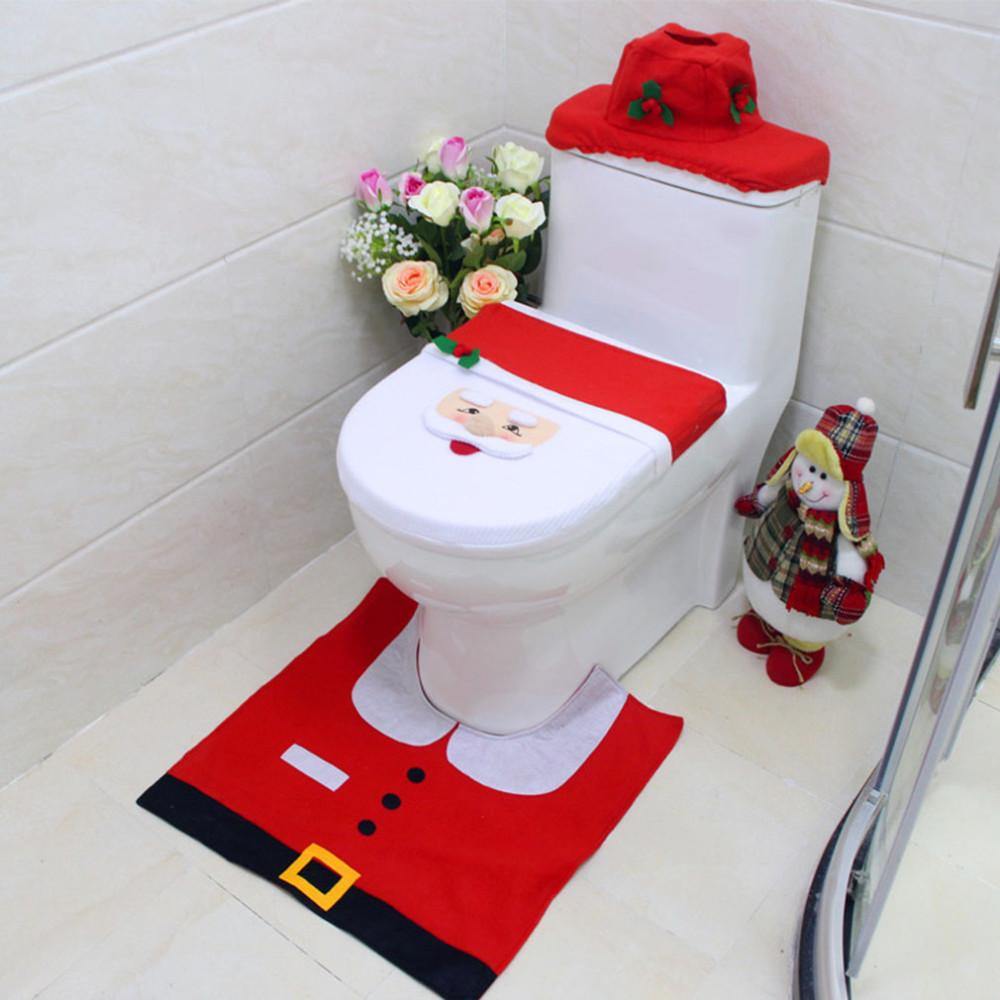 Christmas Honana BH227 Reindeer Toilet Seat Cover Happy Santa Closestool Decorations Rug Set - MRSLM