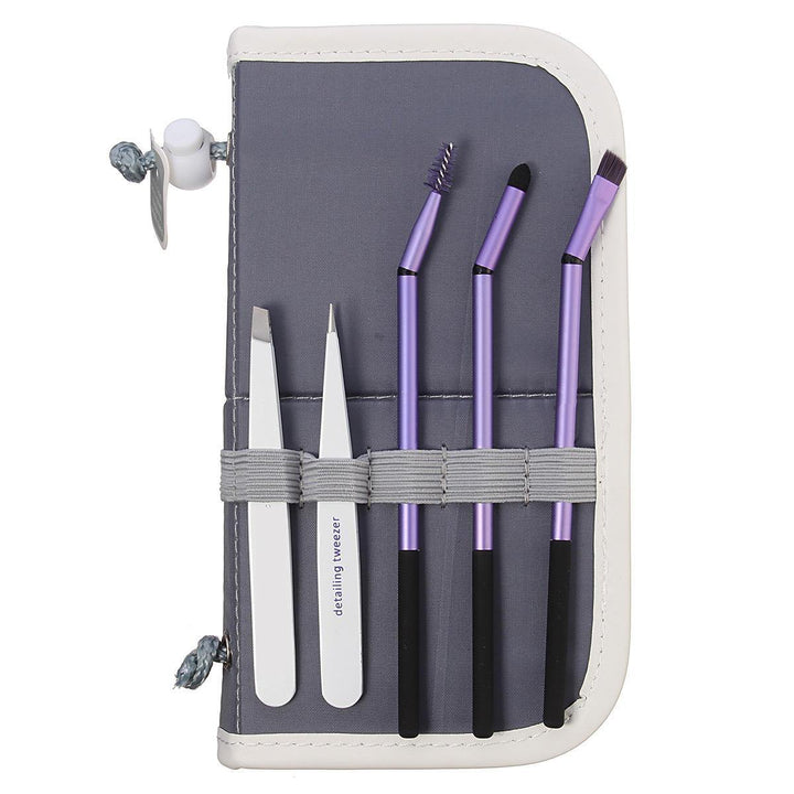 5pcs Eyebrow Grooming Tool Set Angled Tweezer Slanted Brow Spooile Definer Eye Makeup Brush Kit - MRSLM