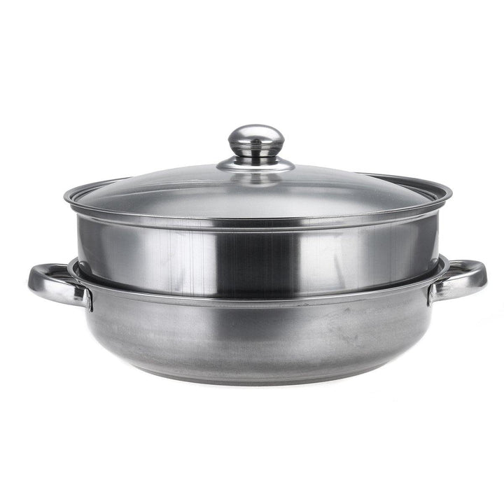 Steamer Cooker Pot Set Pan Cook Food Glass Lids Stainless Steel 28CM - MRSLM